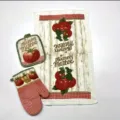 Kitchen textile set including oven mitt pot holder and towel with tomato pattern 3-piece - 27*17 / Tomato