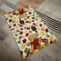 Autumn theme kitchen dish towel with cute dog and maple leaves pattern, pure cotton soft. - 40*70cm / HX-13