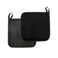 Black kitchen pot holders heat resistant oven pads with non-slip textured back and hanging loop. - Heat Insulation Pad / Individual Pack / Black