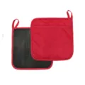 Detail view of red and black kitchen heat resistant pot holder with pocket and loop. - Heat Insulation Pad / Individual Pack / Red