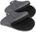 Heat-resistant oven mitts and pot holders set, thick quilted fabric with non-slip silicone grip. - Heat-resistant Gloves / Single Piece / Gray