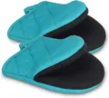 Quilted heat-resistant oven mitts detail, teal and black silicone non-slip kitchen gloves. - Heat-resistant Gloves / Single Piece / Blue