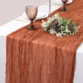 Runner da tavola marrone stropicciato in chiffon rustico per decorazioni di nozze - 90*180 / Ruggine