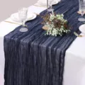 Dunkelblaue Crinkle Gaze Tischläufer für Hochzeit Party Esstisch Dekoration Stoff - Marineblau