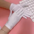 Donne guanti bianchi protezione solare elastici primavera estate sottili ricamati floreali chic - Taglia unica / Bianco