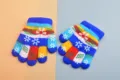 Colorful kids knit gloves with snowflake patterns, thick double-layer warm five-finger design. - One Size / Small Royal Blue