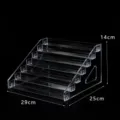 Clear acrylic 6-tier step display stand for desktop organization and small bottles storage. - 7-Tier Storage Rack / Clear