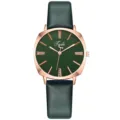 Reloj de cuarzo para mujer con esfera verde, caja cuadrada en oro rosa y correa de cuero. - Verde