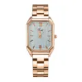 Detalle de reloj de cuarzo para mujer con caja y esfera de acero inoxidable oro rosa. - Blanco Cepillado Romano