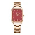 Reloj de cuarzo cuadrado para mujer con esfera roja y correa de acero inoxidable - Rojo Cepillado Romano