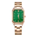 Vista dettagliata dell orologio da donna al quarzo quadrato, quadrante verde e cinturino. - Verde Spazzolato Romano
