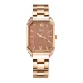 Orologio donna al quarzo quadrato oro rosa cinturino acciaio quadrante effetto legno - Marrone Spazzolato Romano