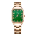 Orologio donna al quarzo quadrato con quadrante verde e cinturino in acciaio oro rosa. - Numerato Spazzolato Verde