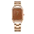Orologio da donna al quarzo rettangolare oro rosa con quadrante effetto legno e cinturino. - Numerato Spazzolato Marrone