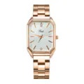 Orologio al quarzo da donna elegante in oro rosa con quadrante quadrato e cinturino in acciaio. - Tre Borchie Bianco