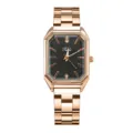 Orologio donna al quarzo quadrato oro rosa dettaglio, elegante cinturino in acciaio e quadrante nero. - Tre Borchie Nero