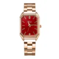 Elegante orologio da donna al quarzo rettangolare con quadrante rosso e cinturino in acciaio. - Tre Borchie Rosso