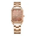 Elegante orologio da donna al quarzo rettangolare in oro rosa con cinturino in metallo. - Tre Borchie Marrone