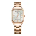 Vista dettagliata orologio donna al quarzo, cinturino acciaio oro rosa e quadrante bianco. - Numerato Barra Bianco