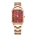 Orologio da donna al quarzo quadrato con cinturino in acciaio inox, grande quadrante decorativo. - Numerato Barra Rosso
