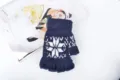 Guanti invernali in maglia senza dita uomo donna caldo blu scuro motivo fiocco di neve chic - Taglia unica / Blu navy