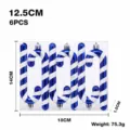Christmas candy cane hanging ornaments set, blue and white striped design, 6 pieces per pack. - Set of 6 / Blue