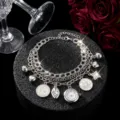 Silver Multi-Layer Charm Bracelet Quartz Watch with Pendant Hearts and Coin Details for Women - Head / Silver