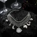 Multi-layer chain quartz watch for women with rhinestone charms and cute star moon pendants. - Starfish Moon / Silver