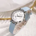 Reloj de cuarzo minimalista para mujer con correa azul y bonita esfera numérica elegante. - Correa de Cuero Azul