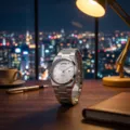 Reloj de hombre de cuarzo de acero inoxidable con esfera plateada, doble calendario y pulsera. - Blanco Plateado