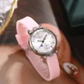 Orologio al quarzo minimalista con cinturino in silicone rosa e quadrante chiaro per signore. - Silicone Rosa