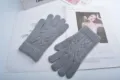 Grey knitted touch screen gloves for women, winter thick warm fleece lined five finger gloves. - One Size / Gray