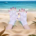 Women summer white lace fingerless gloves, elegant mesh UV protection driving gloves detail. - White Lace Half-Finger
