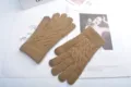 Gants tactiles en tricot hiver chaud epais motif cable cinq doigts couleur marron - Taille unique / Kaki