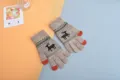 Gants tactiles en tricot charmants avec joli motif de renne et chaleur hivernale. - Taille unique / Kaki