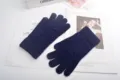 Dark blue winter touchscreen knitted gloves for women, thick jacquard fleece warm five-finger gloves - One Size / Navy Blue