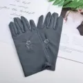 Women short sun protection gloves with delicate flower embroidery for summer driving and use. - One Size / Dark Gray