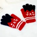 Gants tricotés chauds d'hiver pour enfants avec motif de chat mignon pour garçons filles. - Taille unique / Rouge