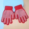 Gants antidérapants tricotés rouges pour enfants avec points de préhension blancs - Taille Unique (4-9 Ans) / Rouge