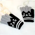 Gants Tricotés Chauds Hiver Enfants Chat Noir Doigts Séparés Mignons Épais Chauds Mitaines - Taille unique / Noir