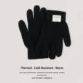 Winter warm knitted gloves for adults, black thick touch screen cold proof thermal gloves. - Black