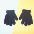 Kids winter warm gloves, soft fleece knit thermal gloves for outdoor cycling cold weather use. - Navy Blue