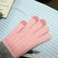 Gants tactiles tricotés rose et gris, gants d'hiver chauds et épais pour femmes et hommes. - Taille unique / Rose