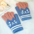 Gants tricotés d'hiver pour enfants motif chat mignon gants chauds et doux pour garçons et filles - Taille unique / Bleu