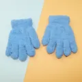 Kids winter warm blue gloves, soft half-velvet knit fleece lined cozy outdoor cycling mittens. - Sapphire Blue
