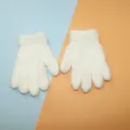 Kids white fuzzy knit gloves warm winter fleece mittens for outdoor daily wear cozy style - White