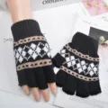 Guanti invernali in maglia senza dita per uomo e donna con motivo geometrico elegante. - Taglia unica / Motivo Argyle Nero