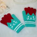 Kids winter warm knit gloves cute cat pattern thick split finger gloves for boys girls - One Size / Green