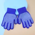 Blue kids knitted anti-slip gloves with white grip dots for outdoor activities and sports. - One Size (4-9 Years) / Sapphire Blue