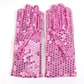 Pink sequin performance gloves for dance party and stage show, shiny costume accessory. - One Size / Adult Pink